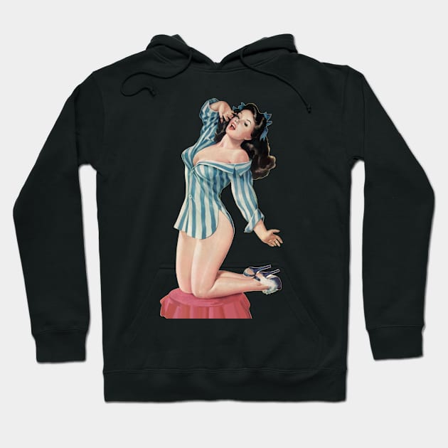 Nostalgic Pin Up Girls Waking Up and Stretching Bachelor Party Pinup Girl Hoodie by StacysCellar